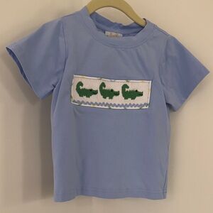 Playful Blue Kids' Tee and Shorts with Green Crocodile Design